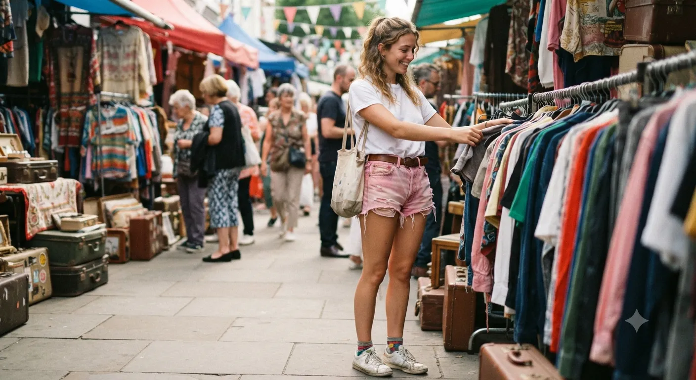 Woman shopping at a vintage market