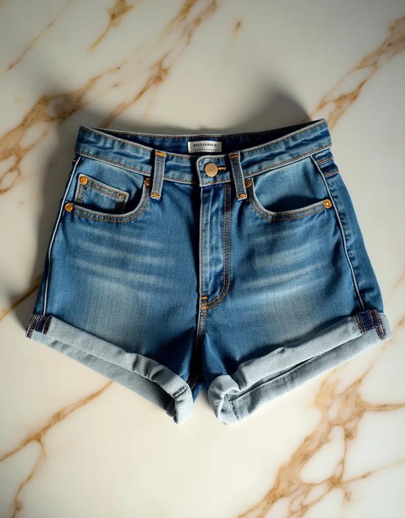 Classic light blue rolled hem denim shorts