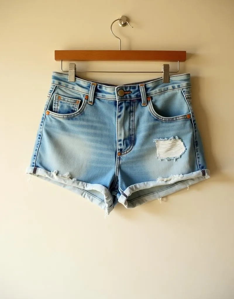 Distressed sky blue denim shorts