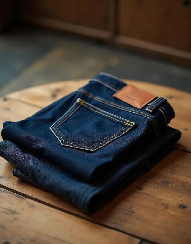 Premium dark indigo folded denim