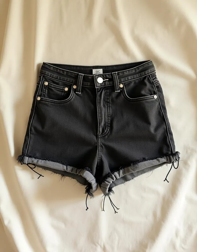 Black vintage raw hem denim shorts