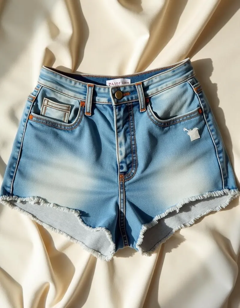 Light blue frayed hem denim shorts