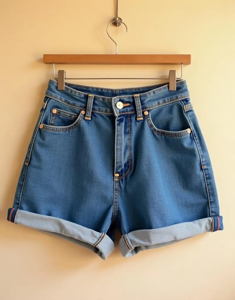 Classic medium blue cuffed denim shorts