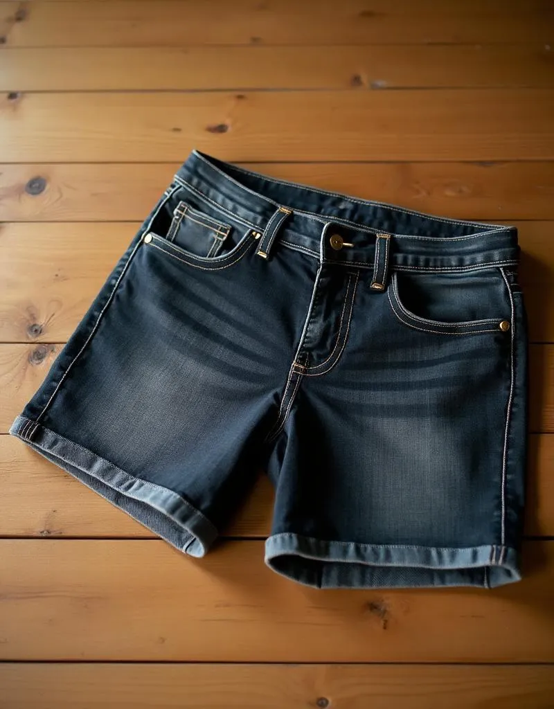 Dark wash long denim shorts