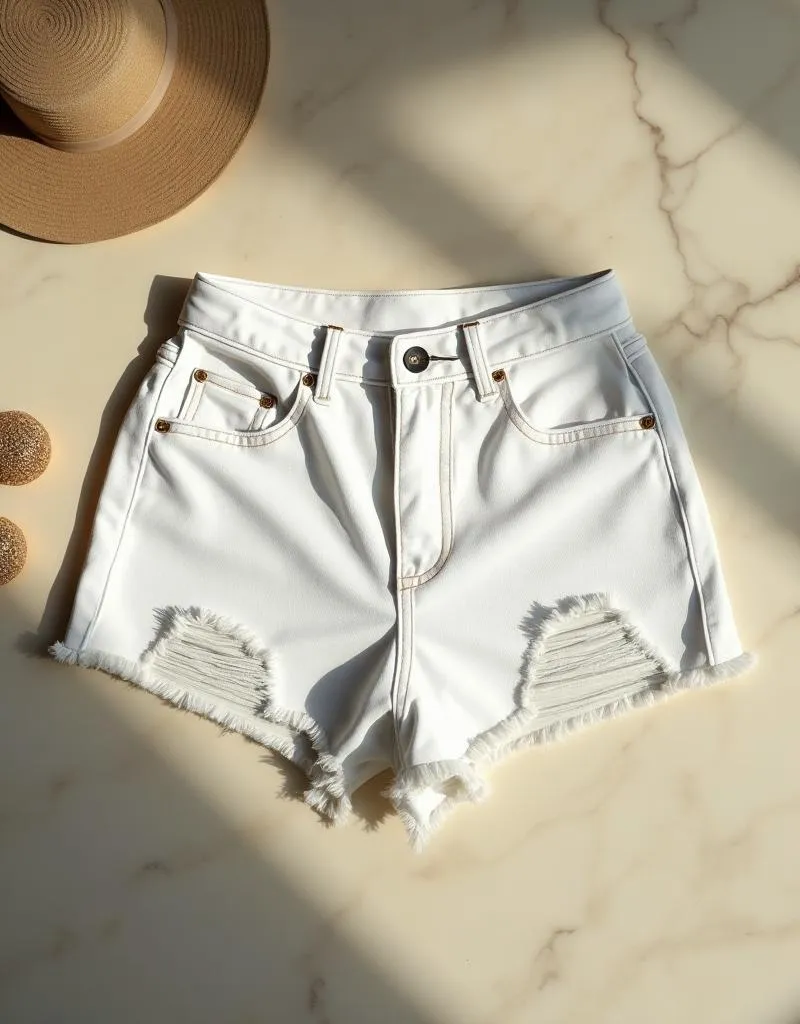 White distressed denim shorts